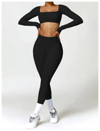 Nylon Solid Long Sleeve Two-Piece Yoga Set