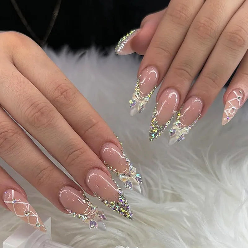 French Tip Fake Nails Almond