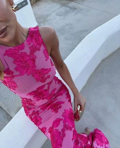 Sleeveless Floral Embroidered Maxi Dress