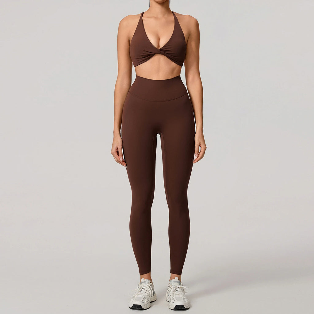 Nylon Solid Long Sleeve Two-Piece Yoga Set