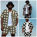 Geometric Checkerboard Shirt Shorts Set