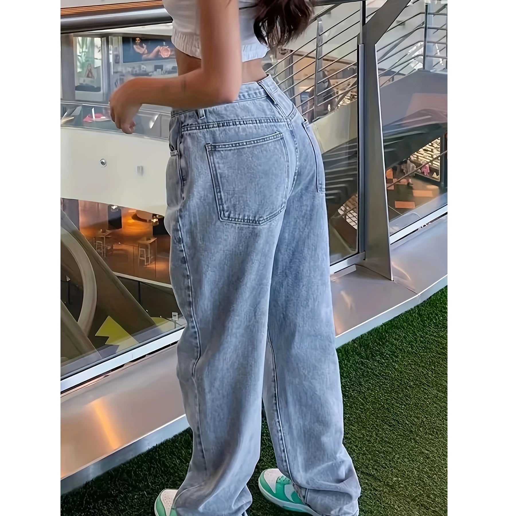 High Waist Loose Plaid Jeans