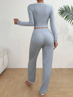 Elegant Solid V-Neck Knit Pajama Set