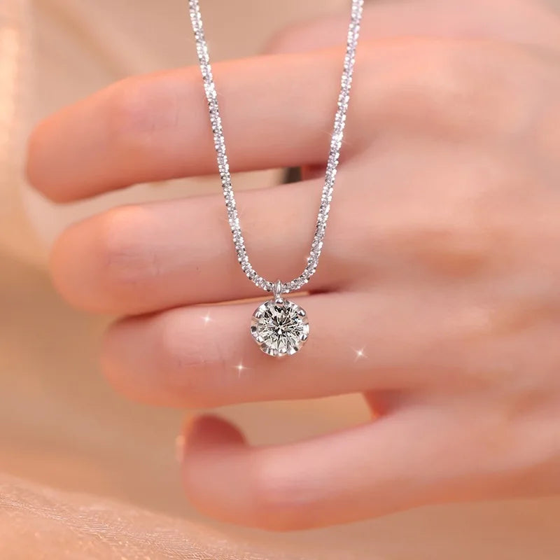 Crown Moissanite Silver Necklace