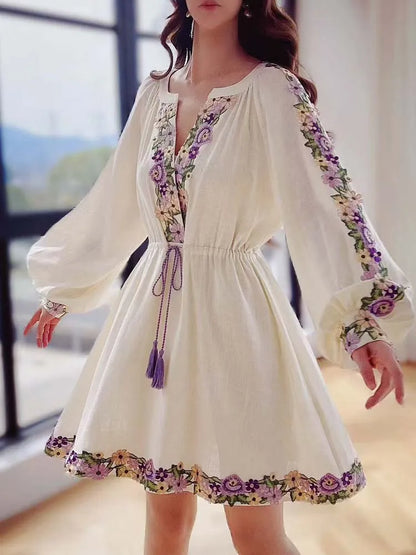 Spring Embroidered Chiffon Dress