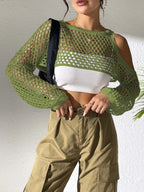 Hollow-Out Cropped Sweater