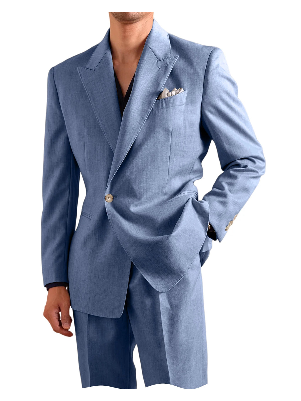 Linen Peak-Lapel One-Button Suit Set