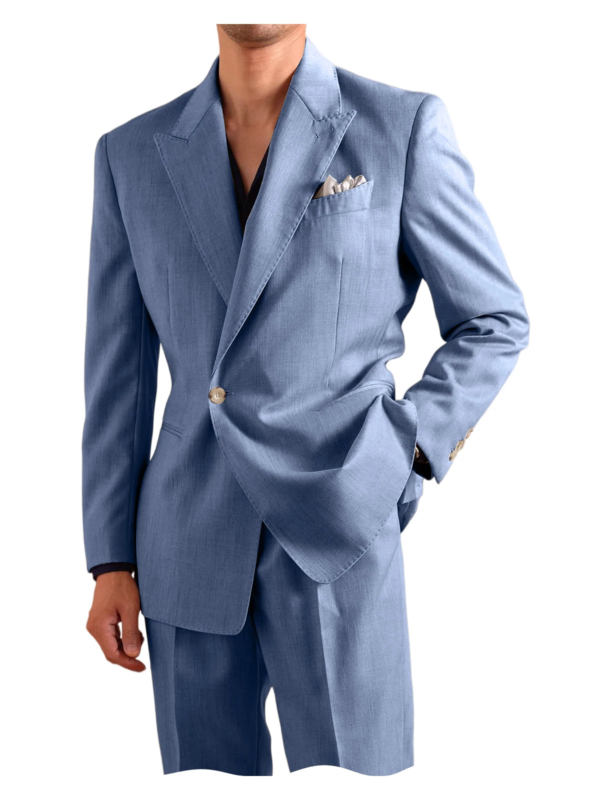 Linen Peak-Lapel One-Button Suit Set