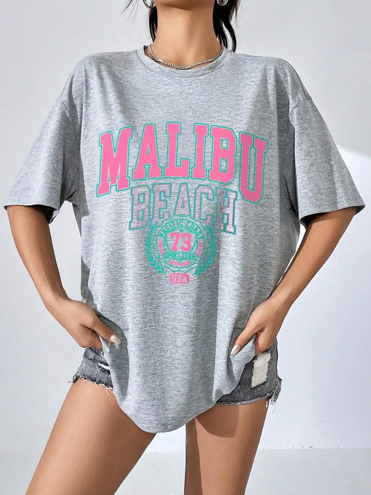 Malibu Beach Letter Print T-Shirt