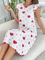 Heart Print Round-Neck Nightgown