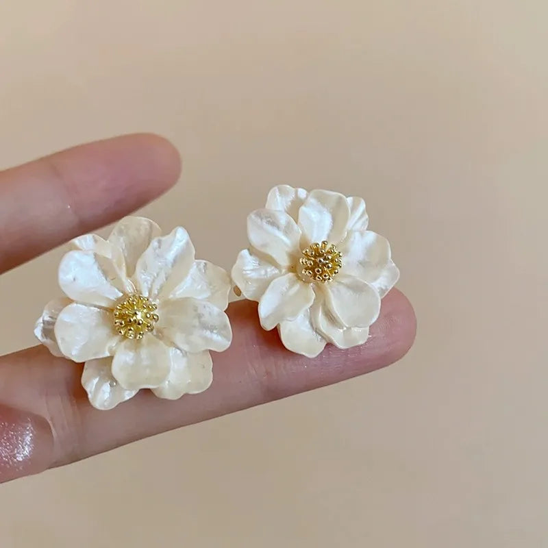 White Flower Stud Earrings