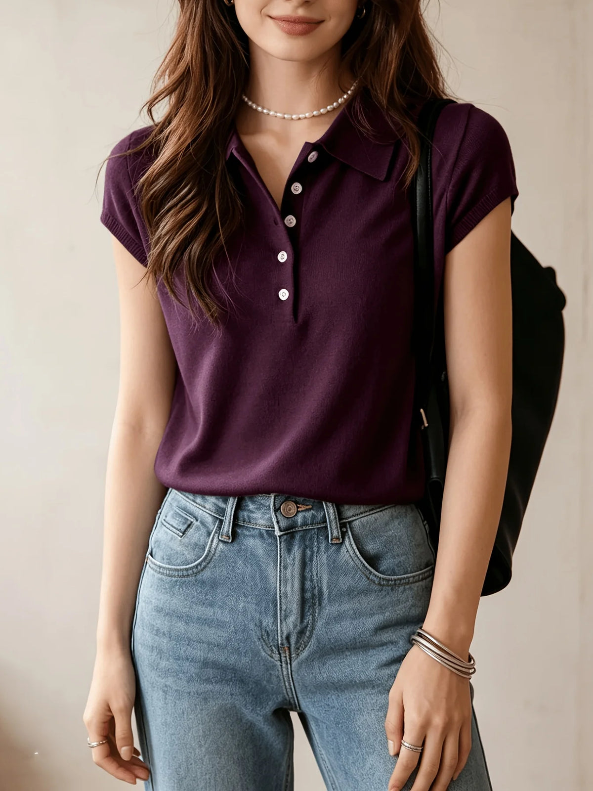 Polo Collar Knit Top