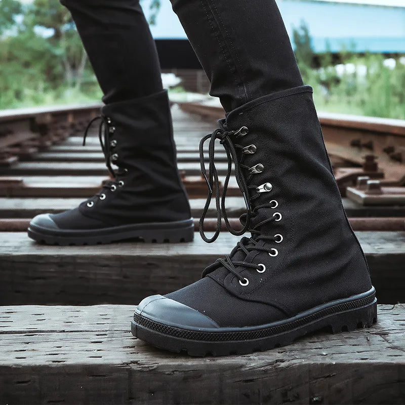 YBQJOO Canvas High-Top Ankle Boots