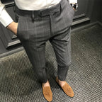 Plaid Slim Korean Cropped Trousers