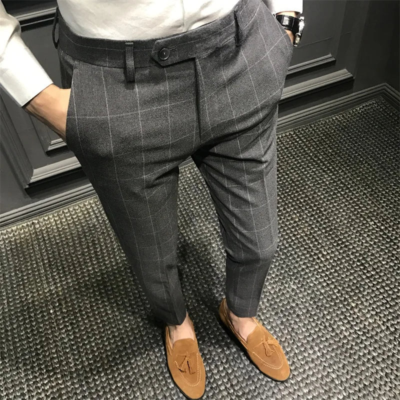 Plaid Slim Korean Cropped Trousers