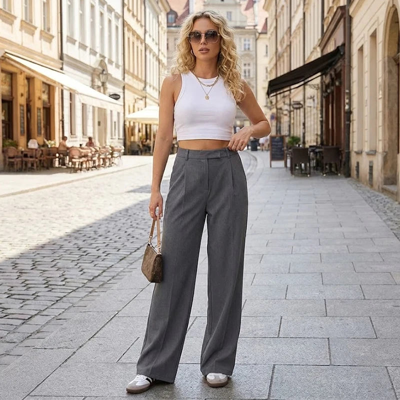High Waist Straight Casual Pants