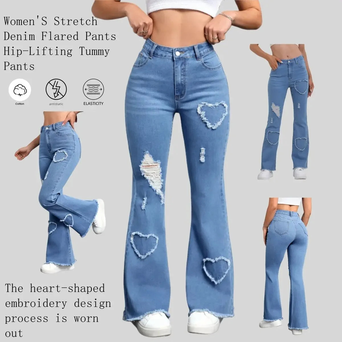 Heart-Shaped Stretch Flared Jeans