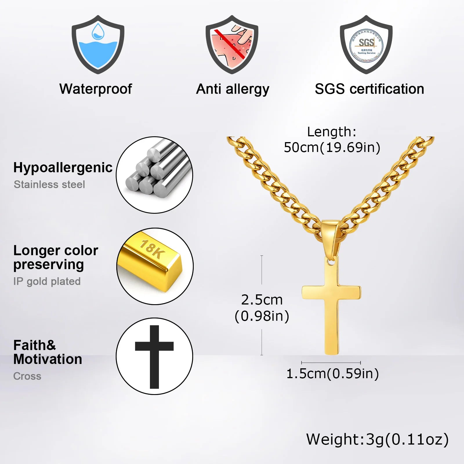 Mprainbow Cross Cuban Necklace