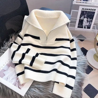 Zipper Stripe Pullover Sweater