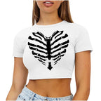Broadcloth Graphic Print Crew Neck Crop Top