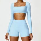 Nylon Solid Long Sleeve Two-Piece Yoga Set
