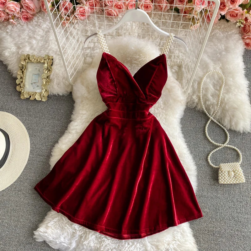 Velvet Off-Shoulder Red Mini Dress