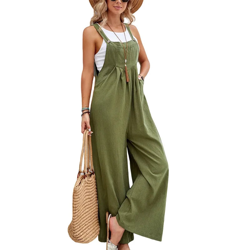 Casual Wide-Leg Cotton Linen Jumpsuit