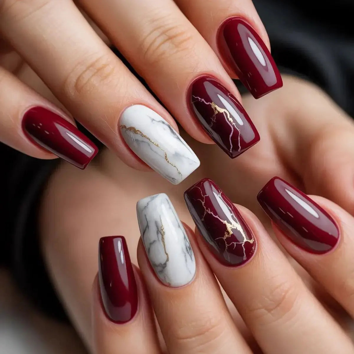 Gothic False Nails Dark Red