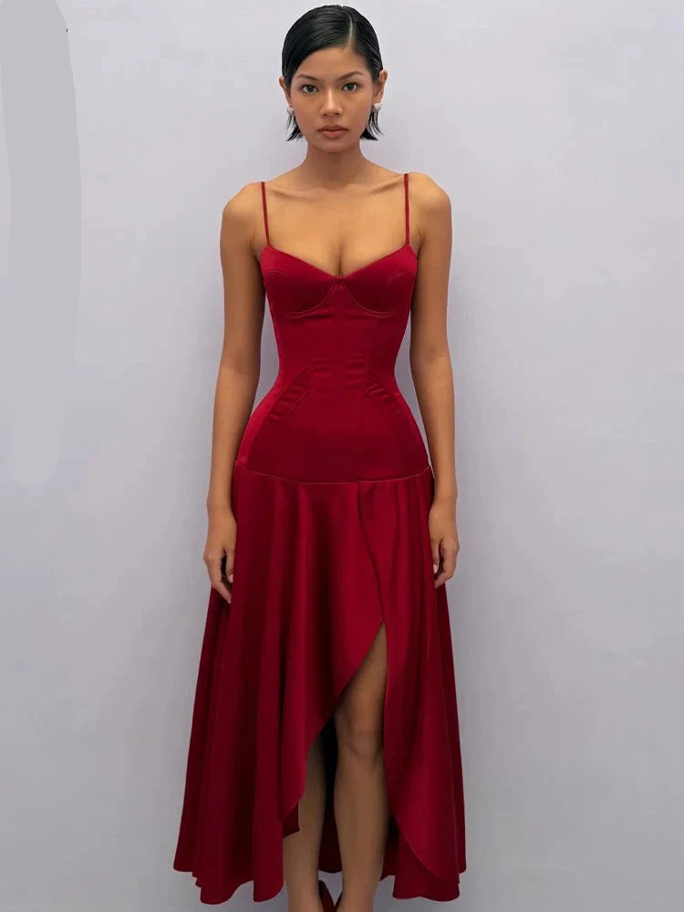 V-Neck Cinched-Waist Evening Dress