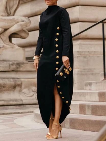 Buttoned Split-Side Maxi Dress