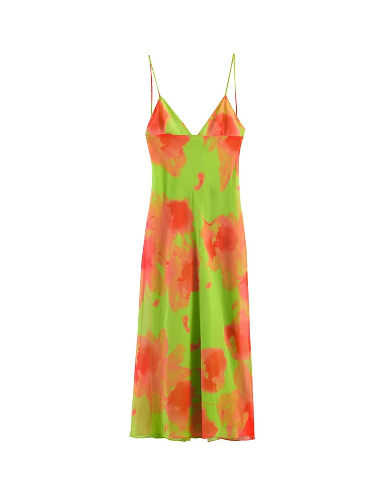 Floral Lace-Up Spaghetti Strap Dress