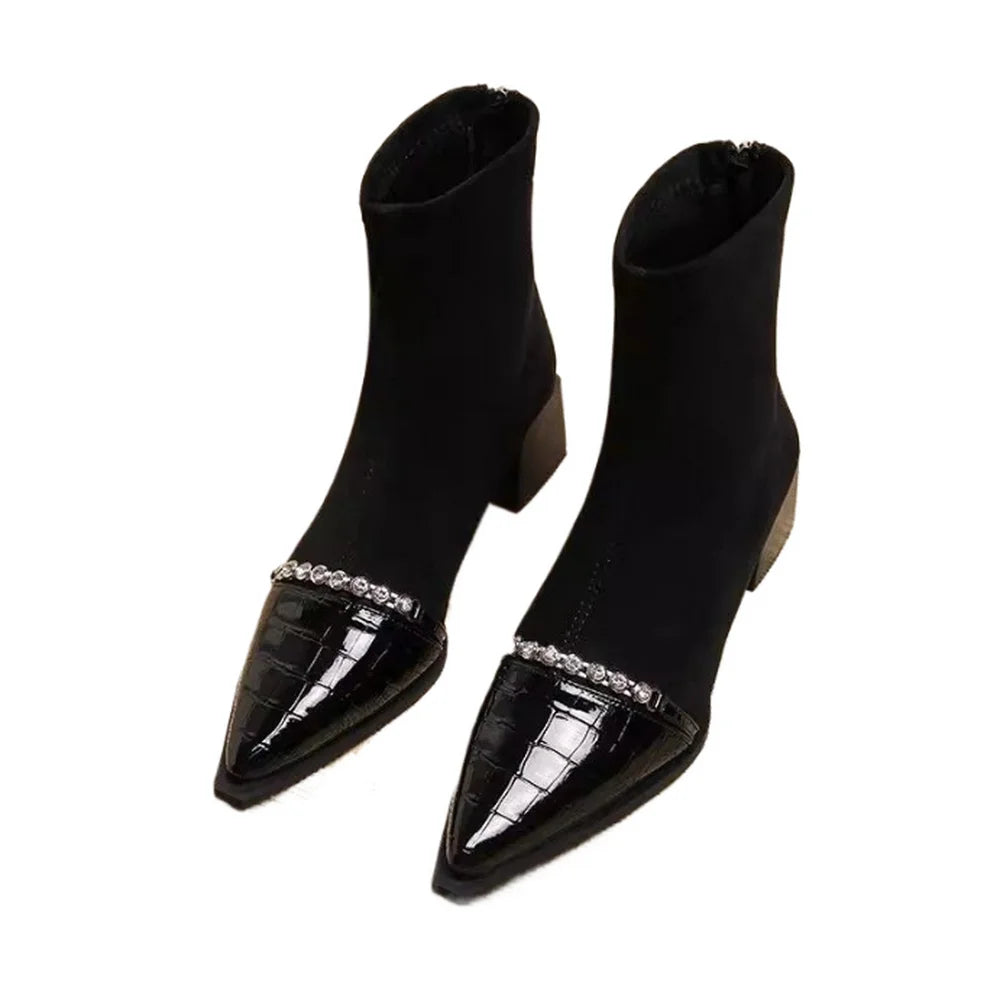 Rhinestone Pointed Toe Ankle Boots