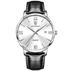 POEDAGAR Gold Leather Quartz Watch