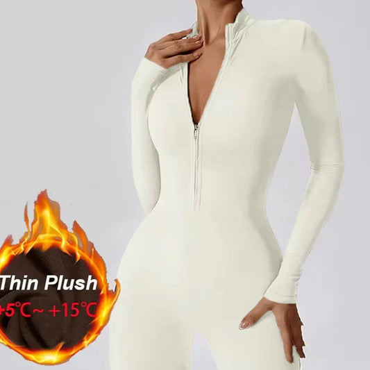 Long Sleeve Fleece Workout Jumpsuit