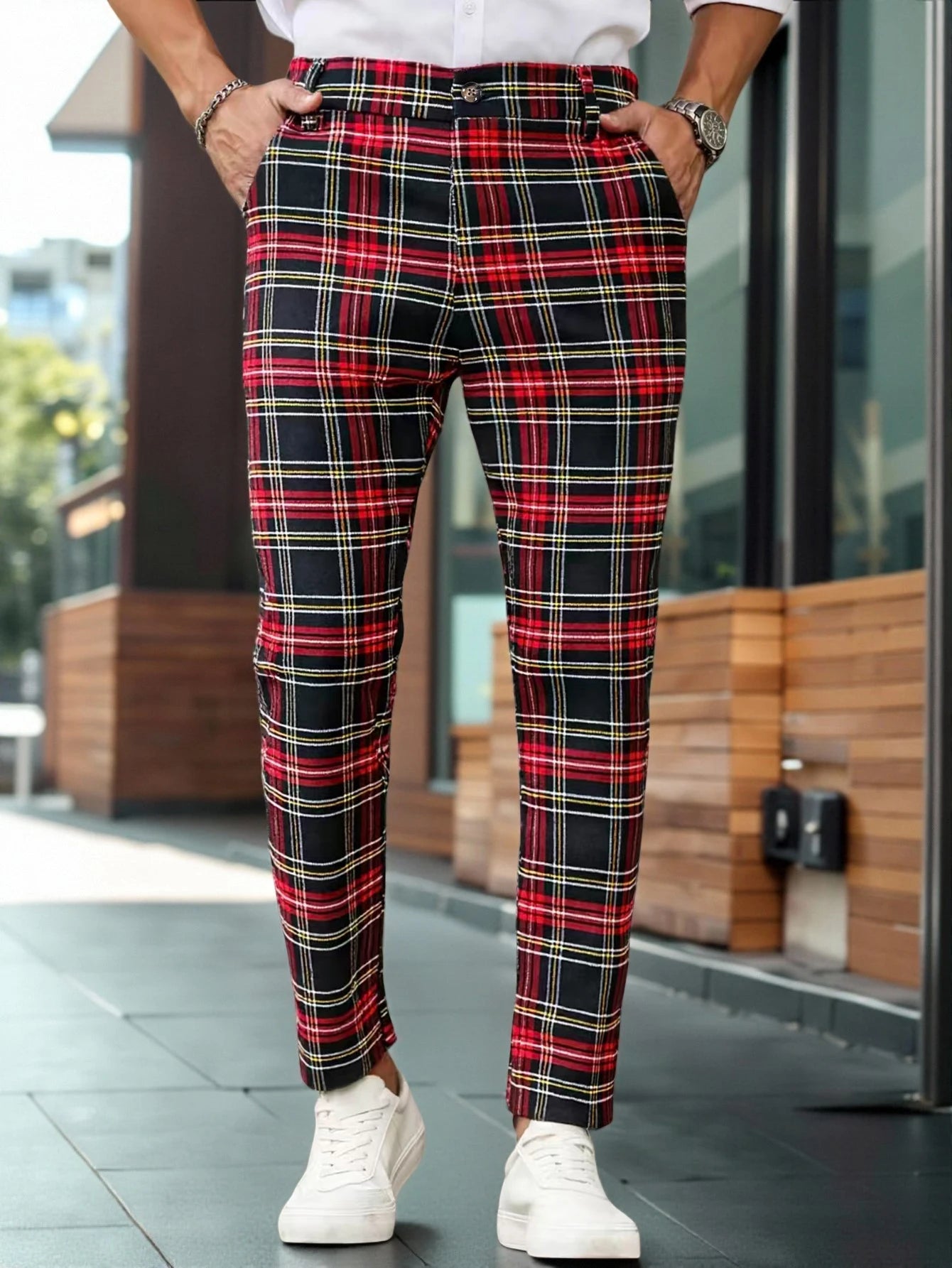 Tapered Plaid Suit Pants