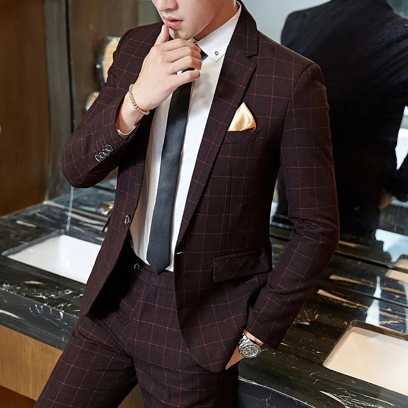 Plaid Gentleman Slim Banquet Suit