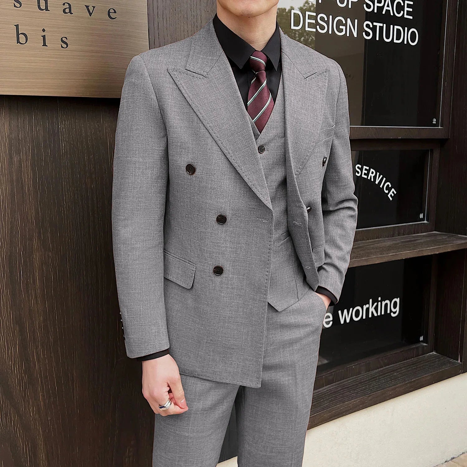 British Linen Slim Groom Suit Set