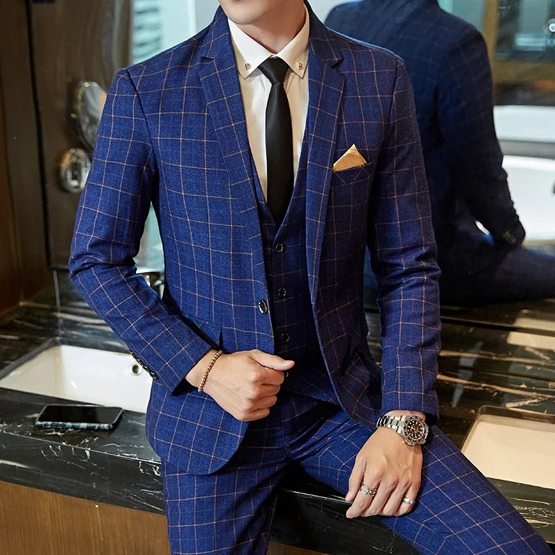 Plaid Gentleman Slim Banquet Suit