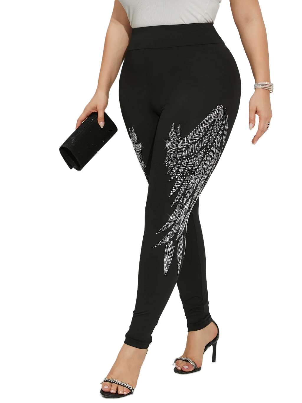 Rhinestone Angel-Wing Skinny Leggings