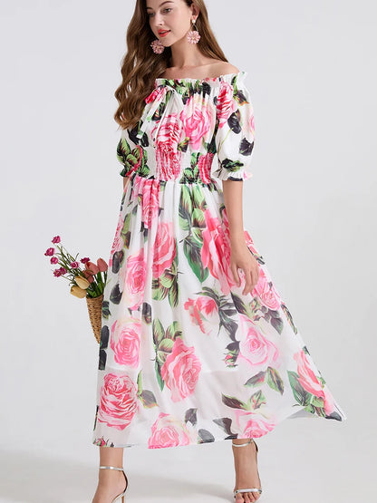 One-Shoulder Printed Swing Dress