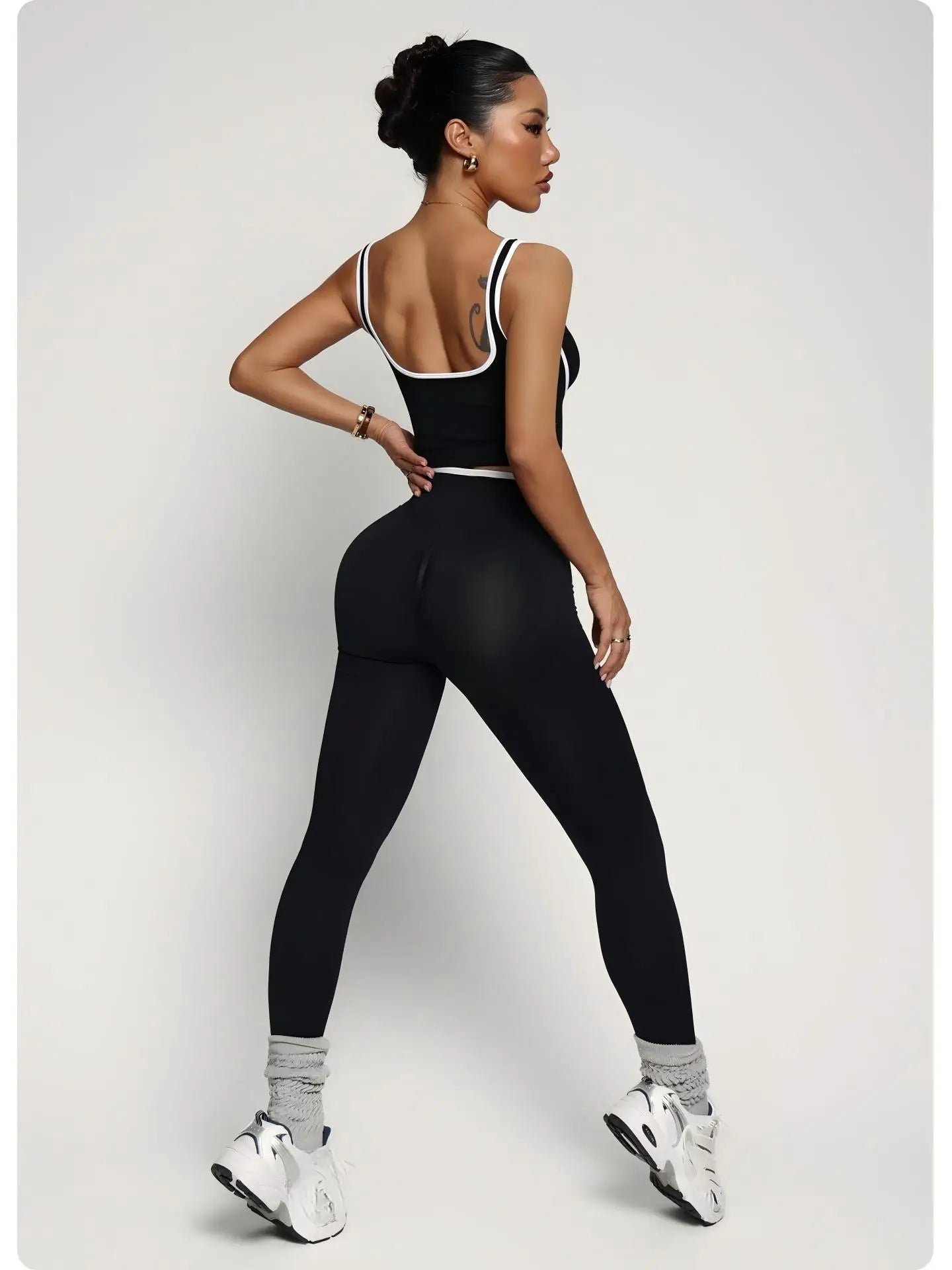 Nylon Crew Neck Pullover Two-Piece Yoga Set