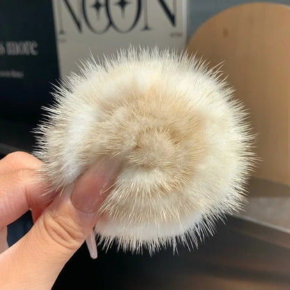 Real Mink Fur Flower Brooch