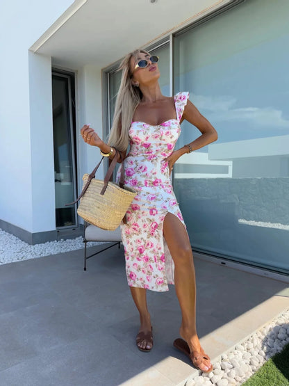 Summer split midi dress for women