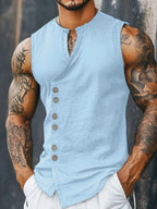 Linen Button-Front Tank Top