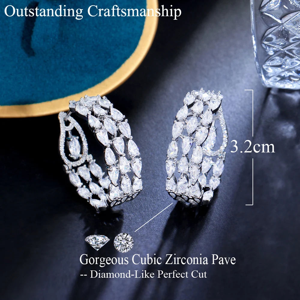 Silver Zircon Round Hoop Earrings