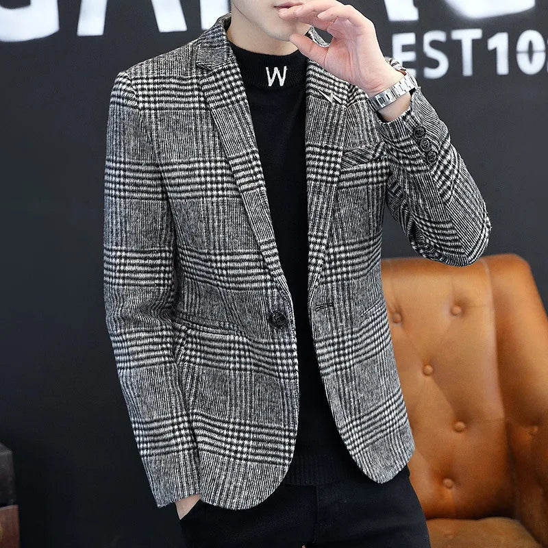 KIDWHXR Retro Plaid Casual Blazer