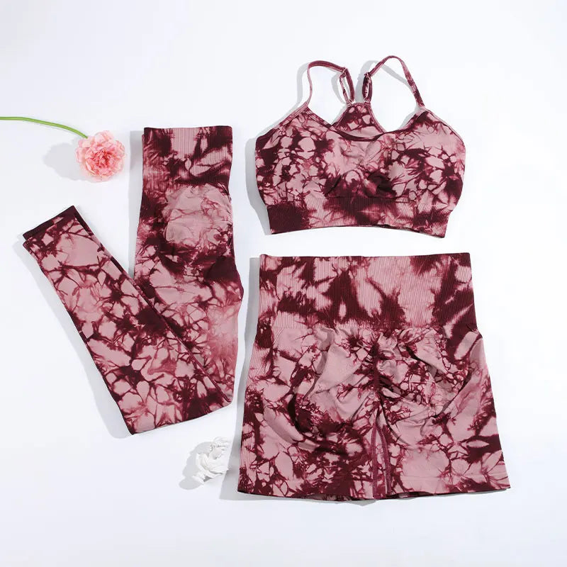 CHRLEISURE 2/3PCS Tie Dye Yoga Set