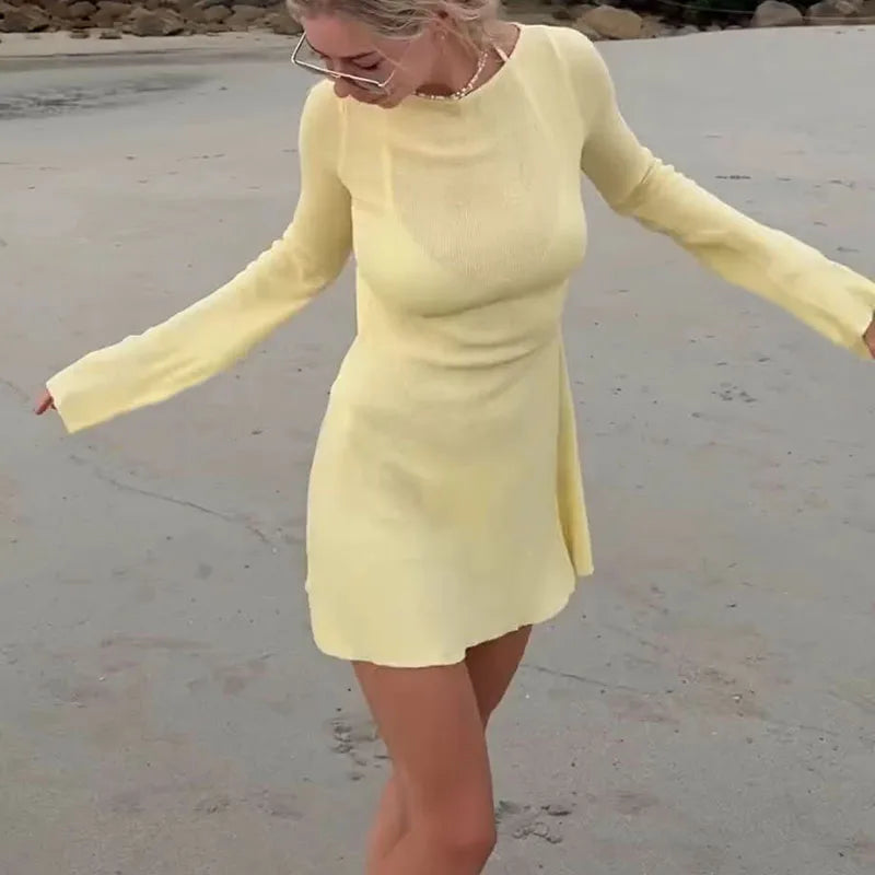 Backless Long Sleeve Mini Dress