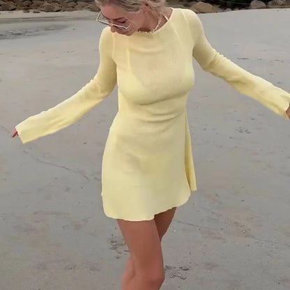 Backless Long Sleeve Mini Dress