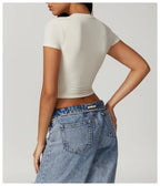 Nylon Short Sleeve True-To-Size Fit Crop Top